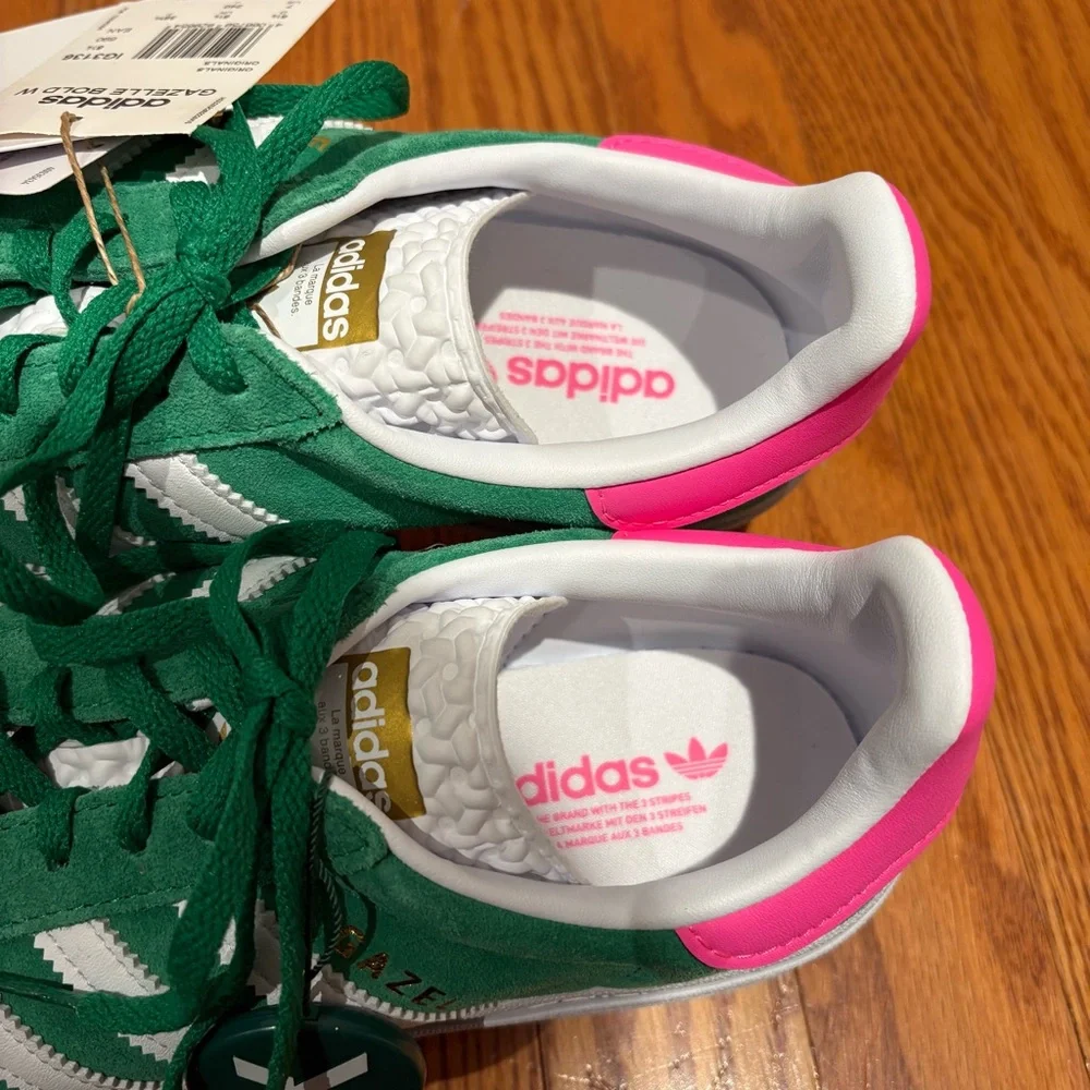 New Adidas Gazelle Bold ‘Green Lucid Pink’ Sneakers Womens 7 StockX Verified - Picture 9 of 11